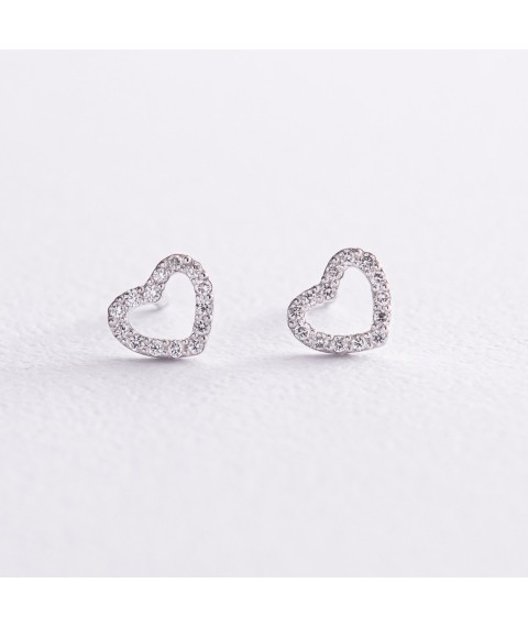 Gold earrings - studs "Hearts" with diamonds 317641121 Onyx