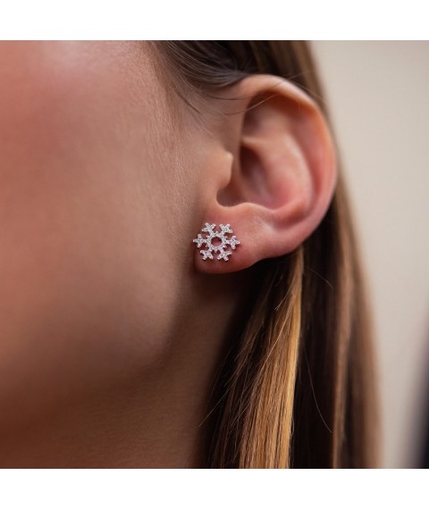 Gold earrings - studs "Snowflakes" with diamonds 311931121 Onyx