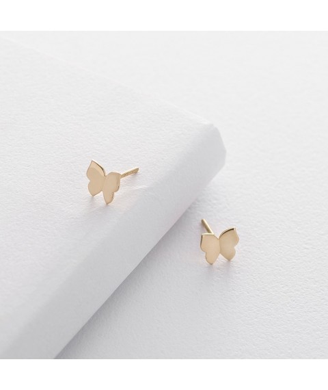 Gold stud earrings with butterflies s06226 Onyx