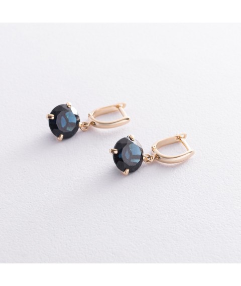 Gold earrings "Attraction" with synthetic. topaz s08572 Onyx