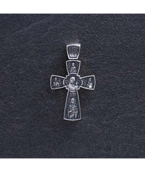 Silver Orthodox cross with blackening "The Savior Not Made by Hands with Those Coming" 132558 Onyx