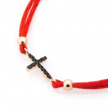 Bracelet with red thread and gold insert "Cross" (fianit) b03481 Onix 18.5