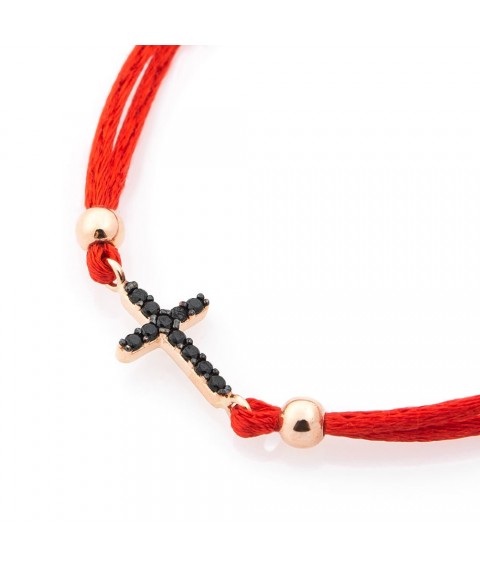 Bracelet with red thread and gold insert "Cross" (fianit) b03481 Onix 21