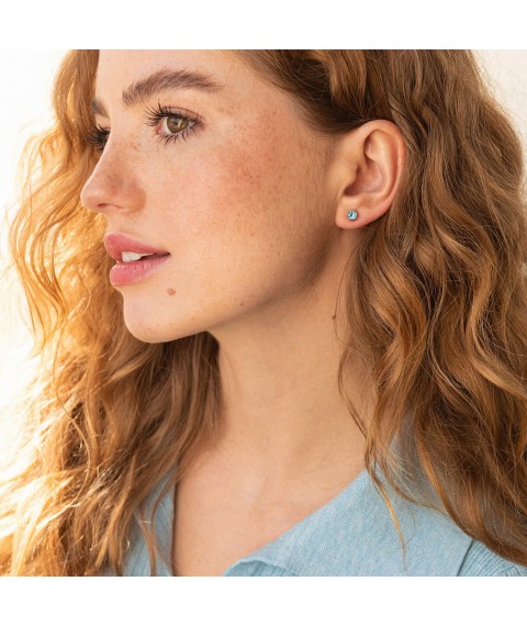 Gold earrings - studs with blue topaz sb0428gl Onyx