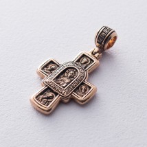 Золотой православный крест "Господь Вседержитель. Иверская икона Божией Матери и восемь святых" п02682 Онікс