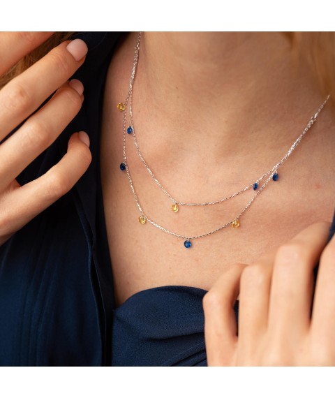 Double gold necklace "Ukrainian" with balls (blue and yellow cubic zirconia) count02338 Onix 43