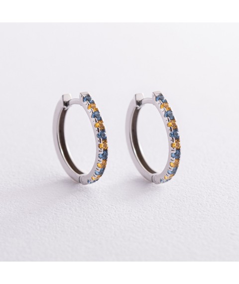 Срібні сережки - кільця (блакитні та жовті камені) 698 Онікс
