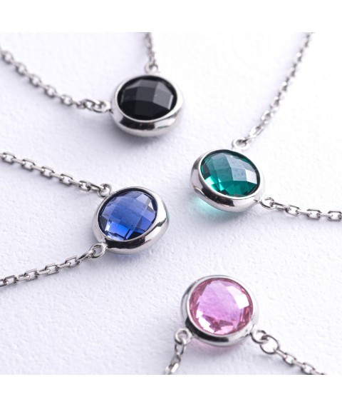Silver necklace with synthetic. sapphire 18912 Onix 40