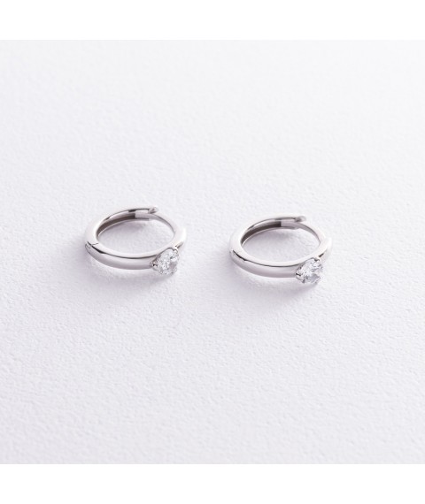 Срібні сережки - кільця з фіанітами OR111310 Онікс