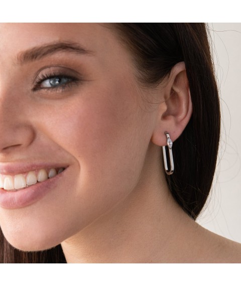Silver earrings "Tiana" with cubic zirconia 4954 Onyx