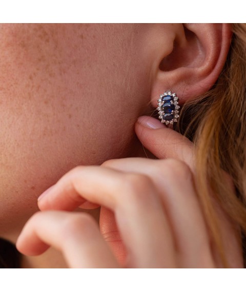 Gold earrings with diamonds and sapphires s2189 Onyx