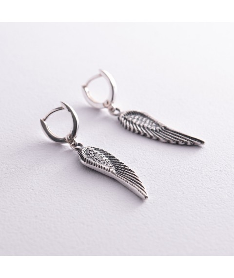 Silver earrings "Angel Wings" 121790 Onyx