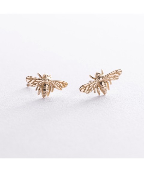 Gold earrings - studs "Wasp" s07928 Onyx
