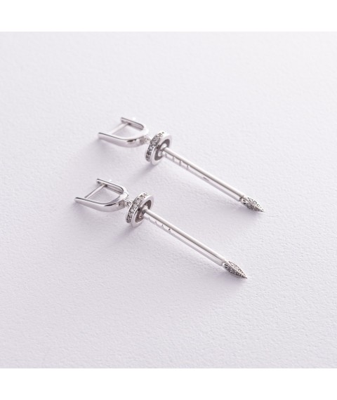 Earrings "Nail" in white gold (cubic zirconia) s08164 Onyx