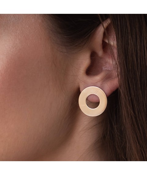 Gold earrings - studs "Mirror" (2.1 cm) s07698 Onyx
