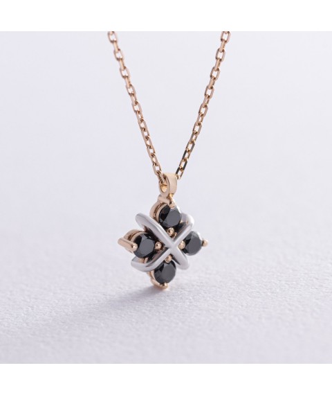 Gold necklace "Clover" with black diamonds 734833122 Onyx 45