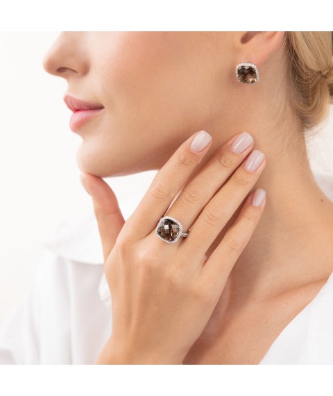 Gold earrings with diamonds and topaz CR1671Egm Onyx