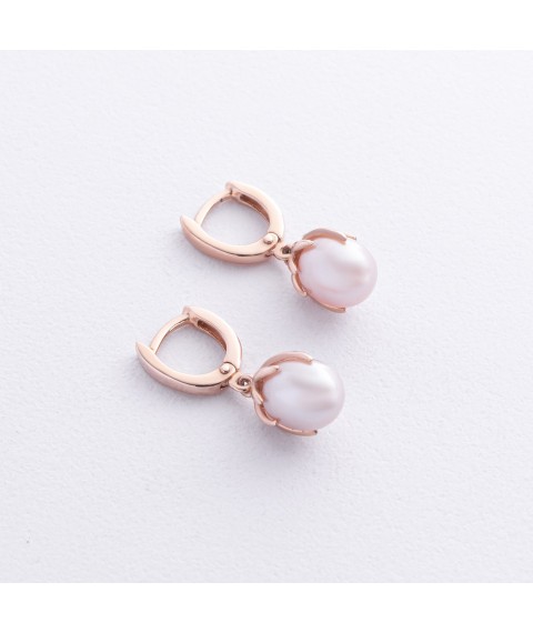 Gold earrings (cult. fresh pearls) s05190 Onyx