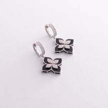 Silver earrings "Clover" (cubic zirconia, polymer) 123250 Onyx