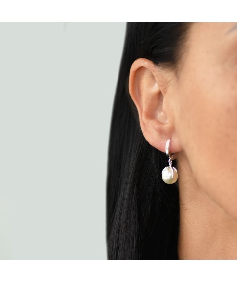 Silver earrings with artificial pearls 122079 Onyx