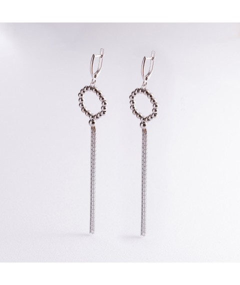 Silver dangling earrings "Lightness" 123076 Onyx