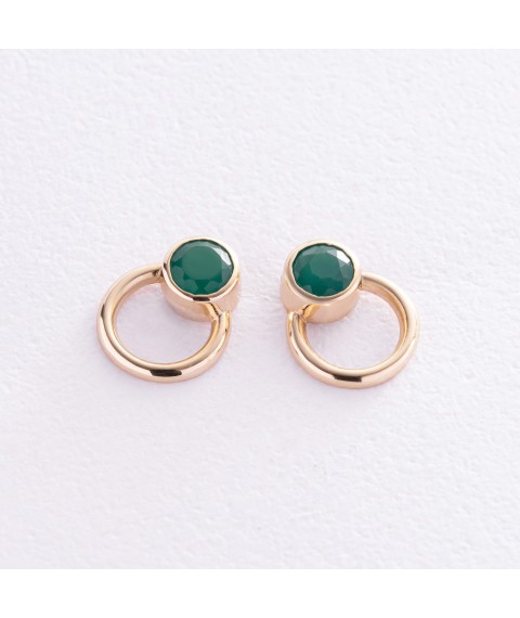 Earrings - studs "April" with onyx (yellow gold) s08468 Onyx