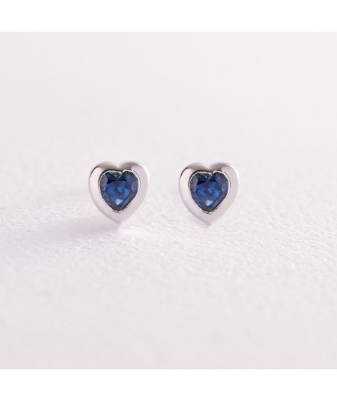 Gold earrings - studs "Hearts" with sapphires sb0414gl Onix