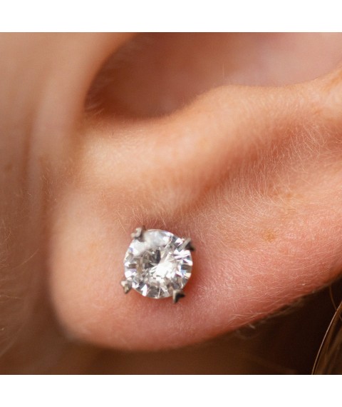 Silver earrings - studs 2 in 1 with cubic zirconia 572 Onyx
