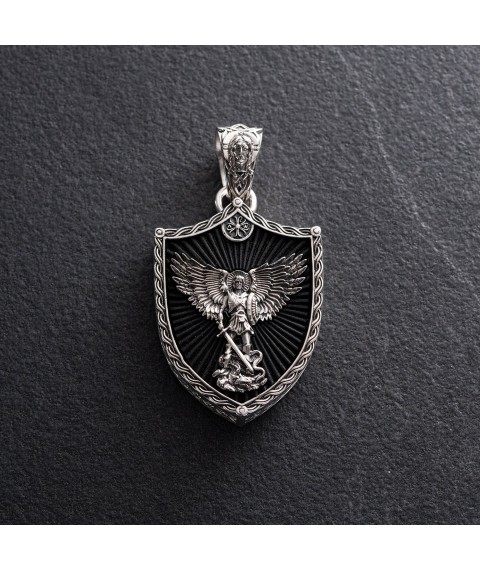 Silver pendant "St. George the Victorious" with ebony wood 1270 Onyx
