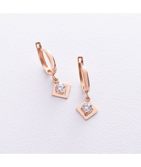 Gold earrings "Rhombuses" with cubic zirconia s07021 Onix