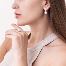 Silver earrings with pearls and cubic zirconia 2453/1р-PWT Onix