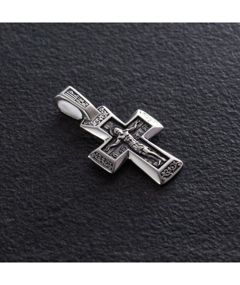 Православный серебряный крест "Распятие. Спаси и Сохрани" 133004 Онікс