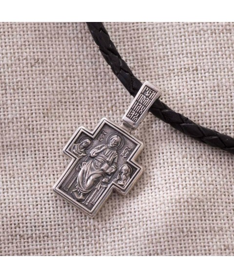 Серебряный православный крестик с чернением " Господь Вседержитель. Илия пророк в пустыне" 13660 Оникс