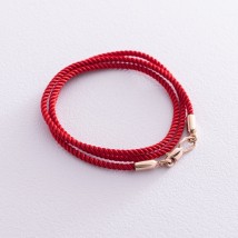 Шелковый красный шнурок с гладкой золотой застежкой (2мм) кол00866 Онікс  35
