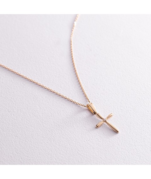 Gold necklace "Cross" with cubic zirconia col02195 Onix 45