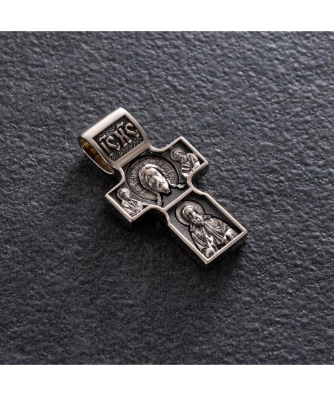 Golden Orthodox cross "Savior Not Made by Hands. St. Nicholas the Wonderworker. St. George the Victorious" p03812 Onyx