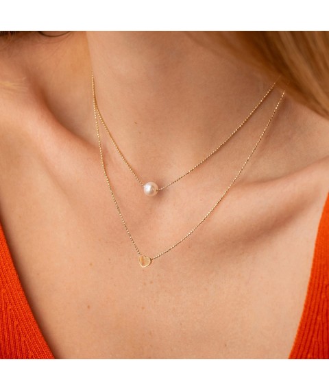 Double necklace "Heart and pearl" (yellow gold) count02544 Onix 37