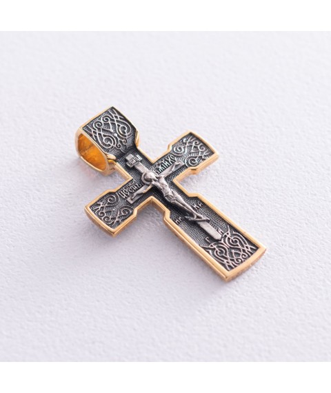 Silver cross "Crucifixion" with gold plated 132354 Onyx