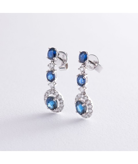 Gold earrings - studs with diamonds and sapphires DE3735Scha Onyx
