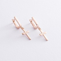 Gold earrings "Cross" s05381 Onyx