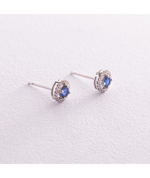 Gold earrings - studs with diamonds and sapphires sb0418ca Onyx
