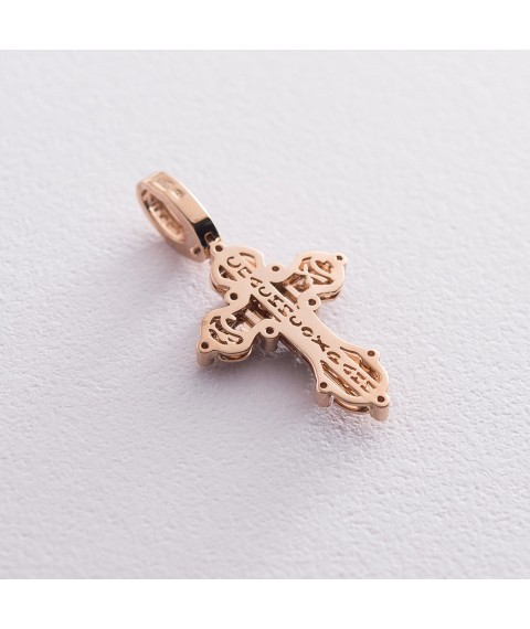Православный крест "Распятие. Спаси и Сохрани" (эмаль, фианиты) 270052Е Онікс