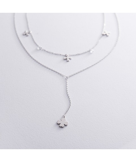 Double silver necklace "Clover" with cubic zirconia 18936 Onyx 44