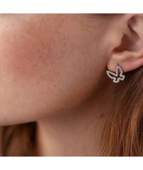 Gold earrings - studs "Butterflies" with diamonds 32871521 Onyx