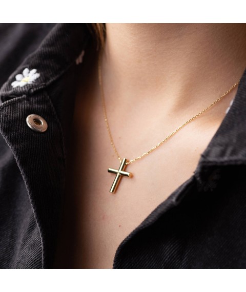 Necklace "Cross" in yellow gold kol02355 Onyx 45