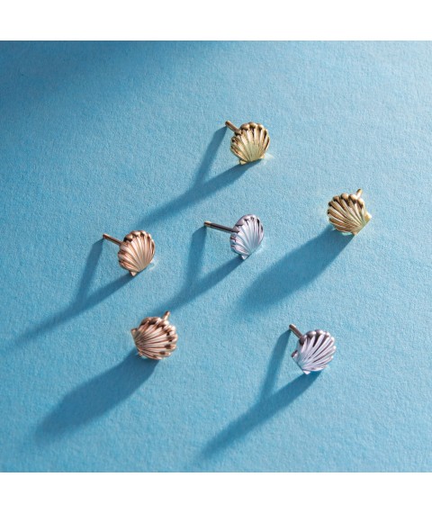 Earrings - studs "Shells" in red gold s08463 Onyx