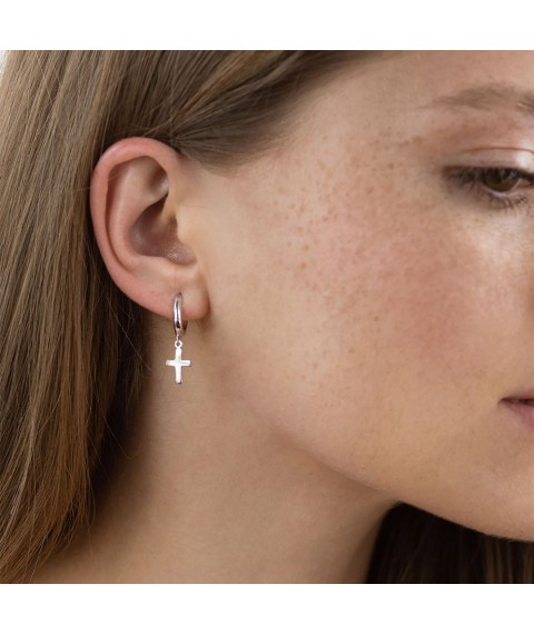 Earrings "Cross" in white gold s06992 Onyx