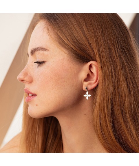 Earrings - studs "Clover" in silver 122878 Onyx