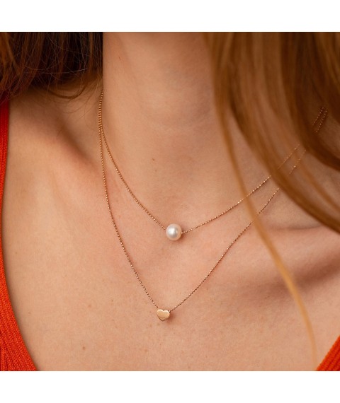 Double necklace "Heart and pearl" (red gold) count02547 Onyx 37