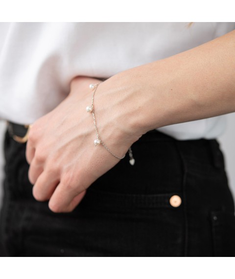 Bracelet with pearls (white gold) b05267 Onyx 17